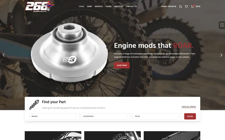 266 Suspension — Suspension Tuning & Bike Parts website designed and built by FUTR Agency