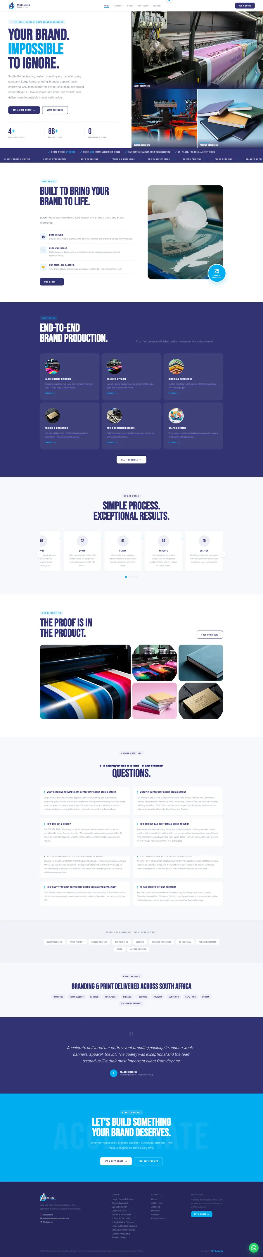 Full page design of the Accelerate Brand Studio website built by FUTR Agency