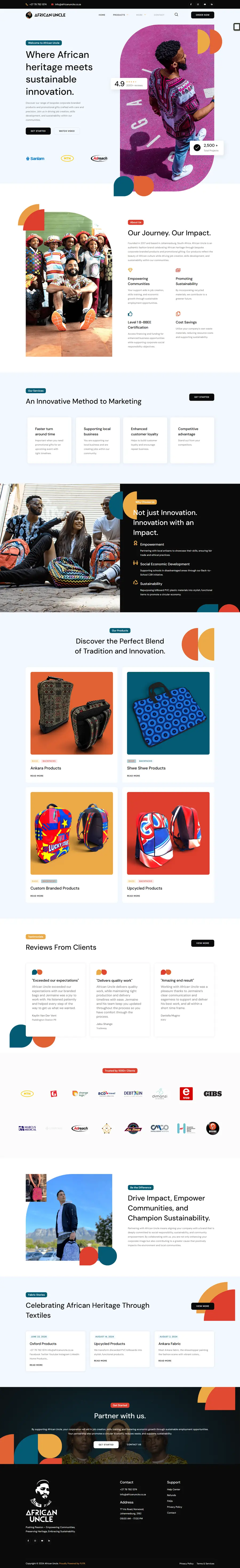 Full page design of the African Uncle website built by FUTR Agency