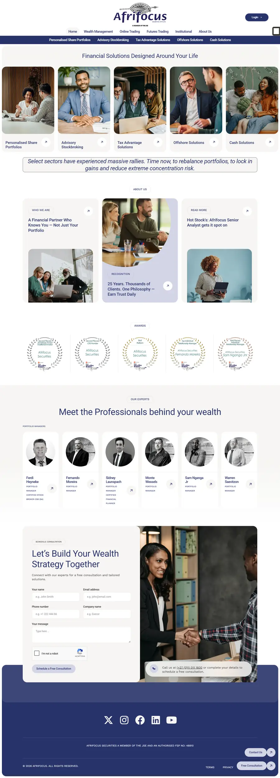Full page design of the Afrifocus Securities website built by FUTR Agency