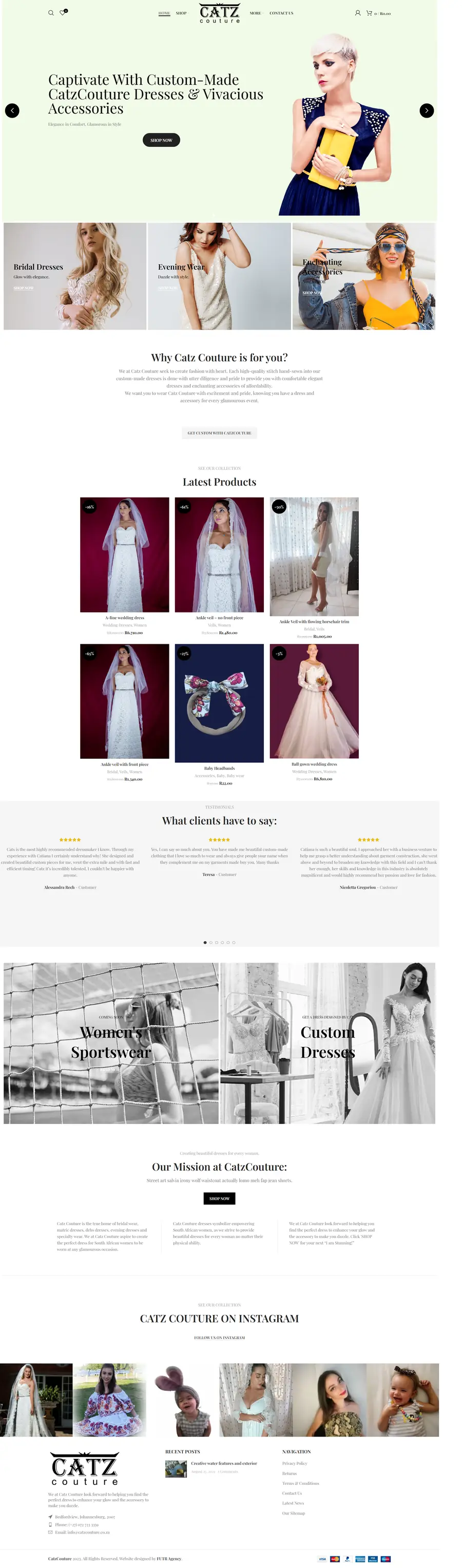 Full page design of the Catz Couture website built by FUTR Agency