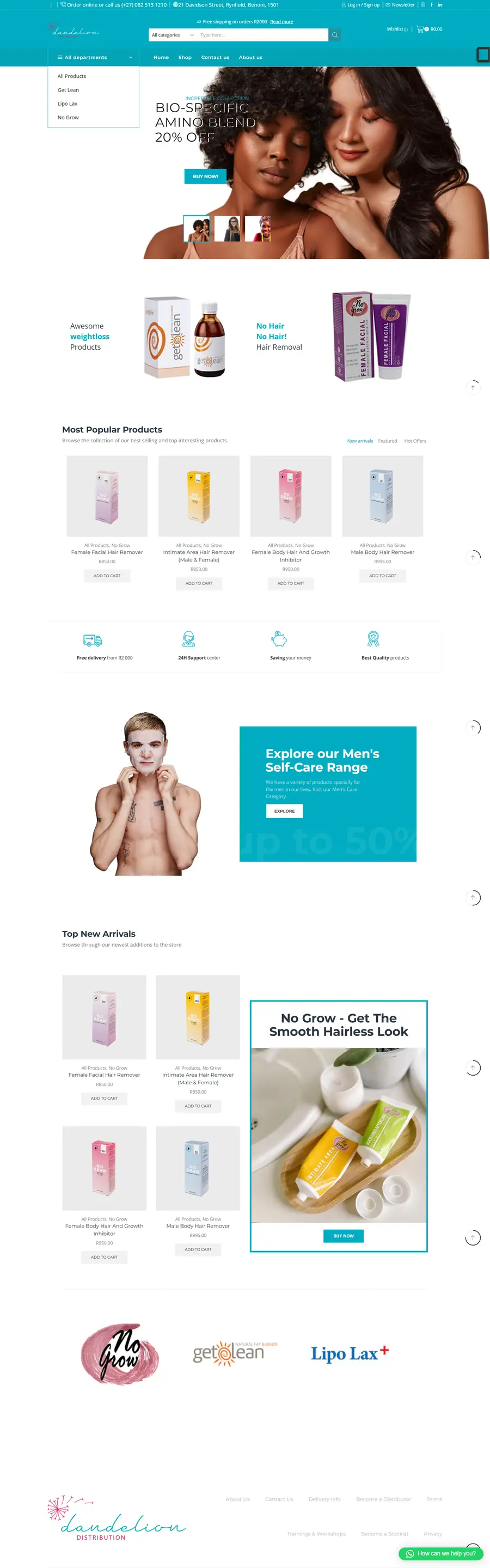 Full page design of the Dandelion Distribution website built by FUTR Agency