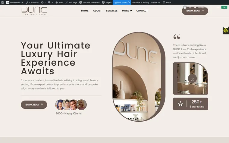Dune Hair Club website designed and built by FUTR Agency