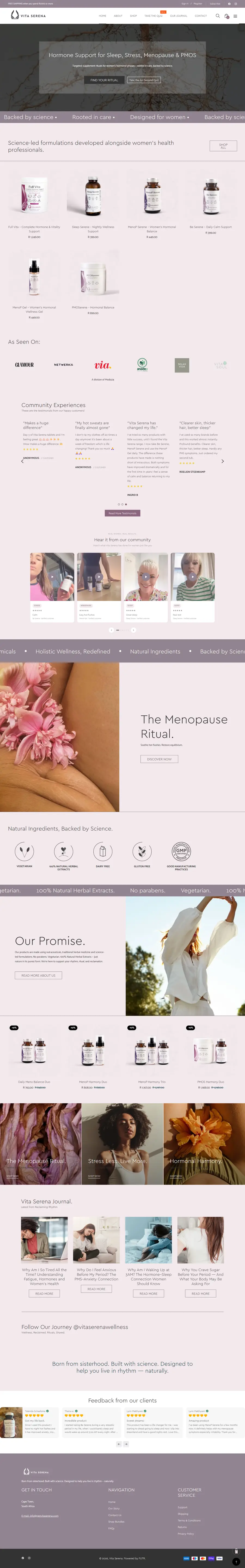 Full page design of the Vita Serena website built by FUTR Agency