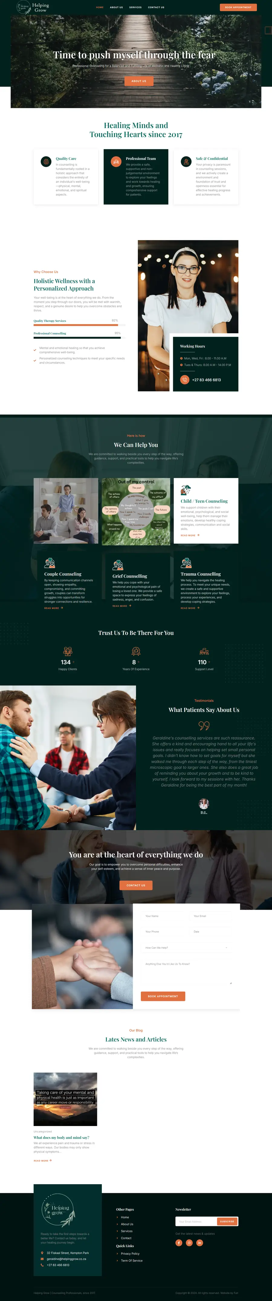 Full page design of the Helping Grow website built by FUTR Agency