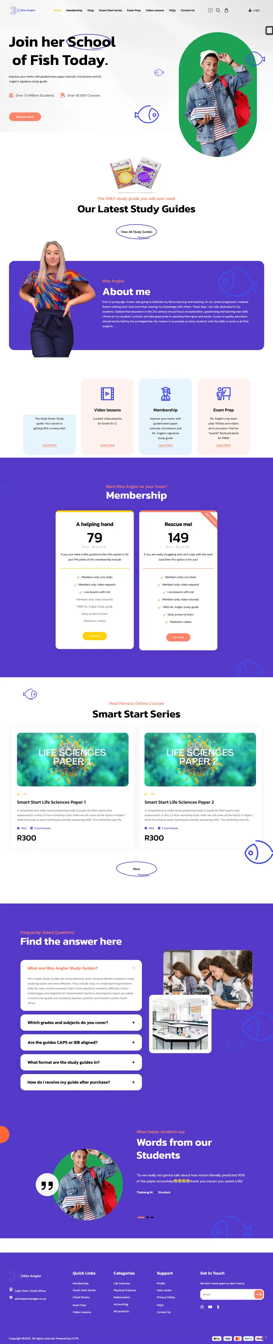 Full page design of the Miss Angler website built by FUTR Agency