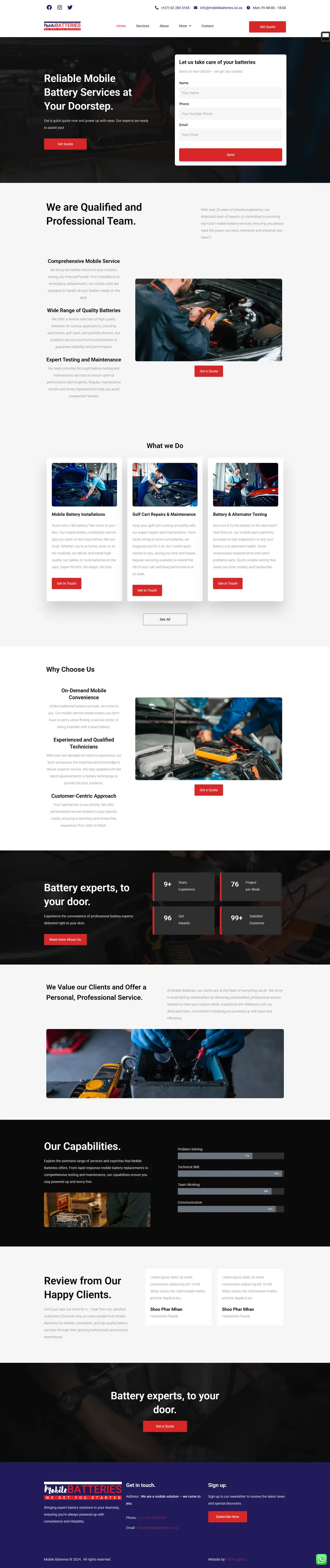 Full page design of the Mobile Batteries website built by FUTR Agency