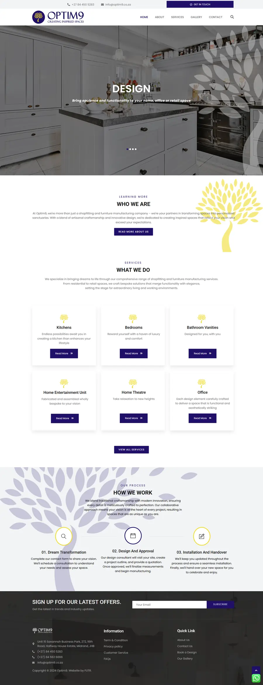 Full page design of the Optim9 website built by FUTR Agency