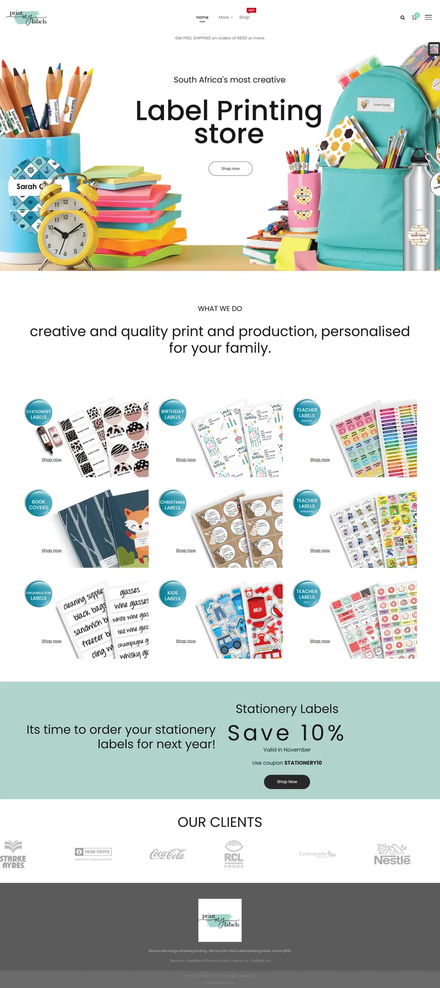 Full page design of the Print My Labels website built by FUTR Agency