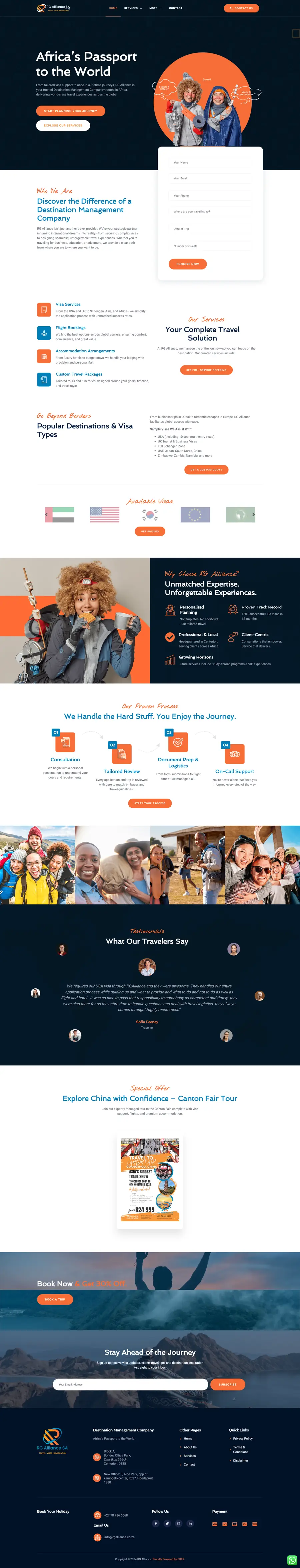 Full page design of the RG Alliance website built by FUTR Agency