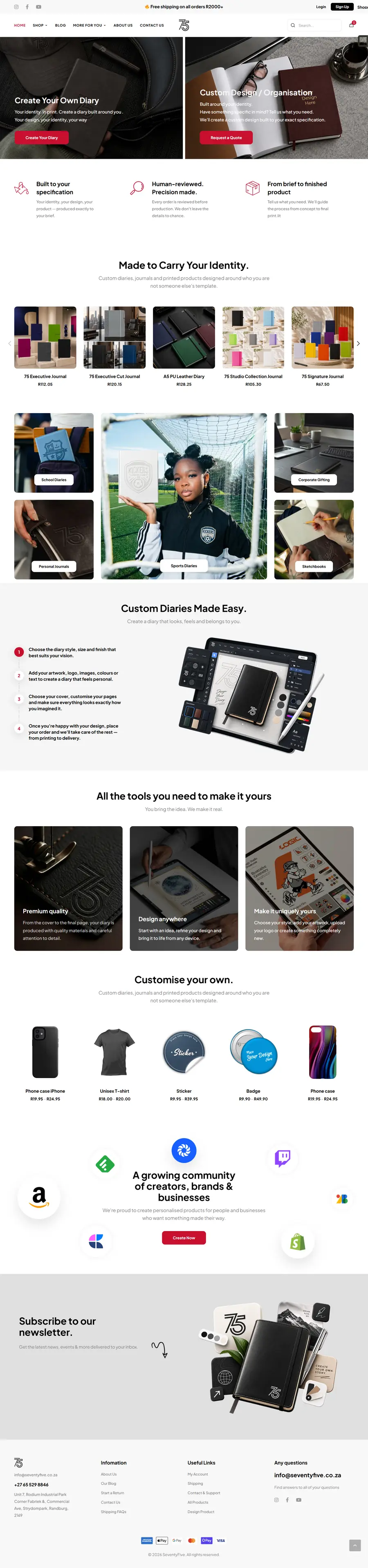Full page design of the Seventy Five website built by FUTR Agency