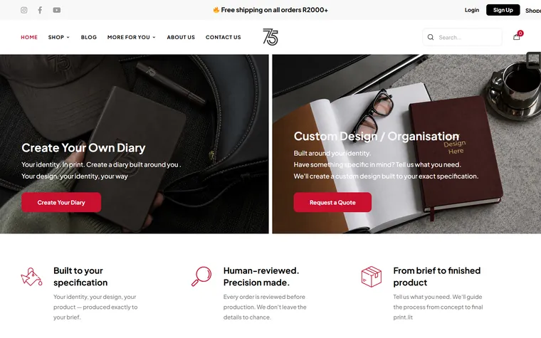 Seventy Five website by FUTR Agency