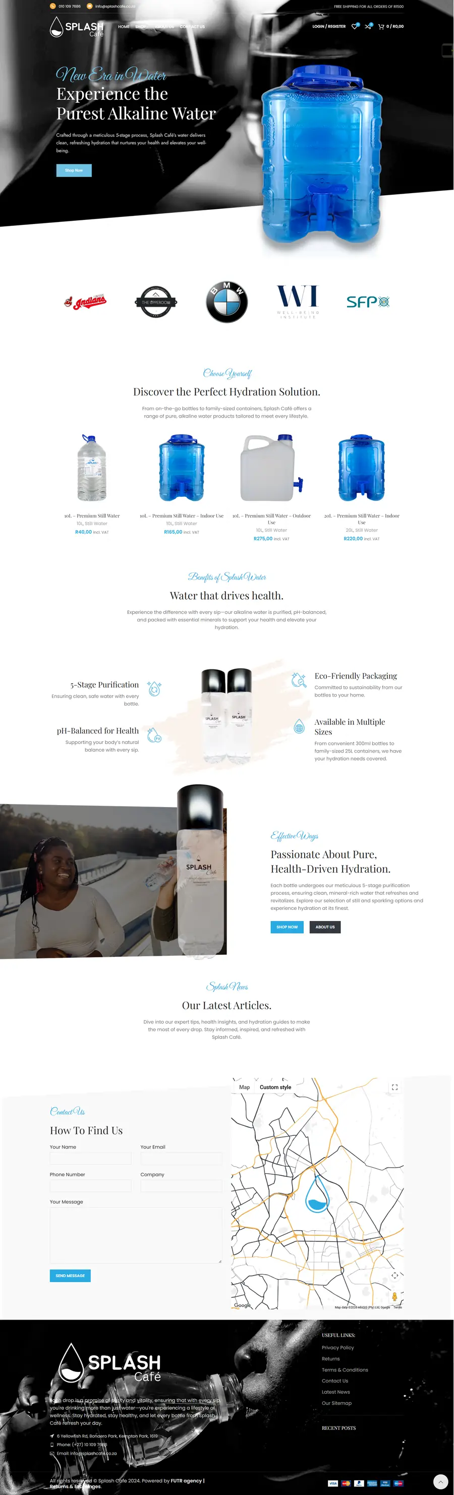 Full page design of the Splash Cafe website built by FUTR Agency