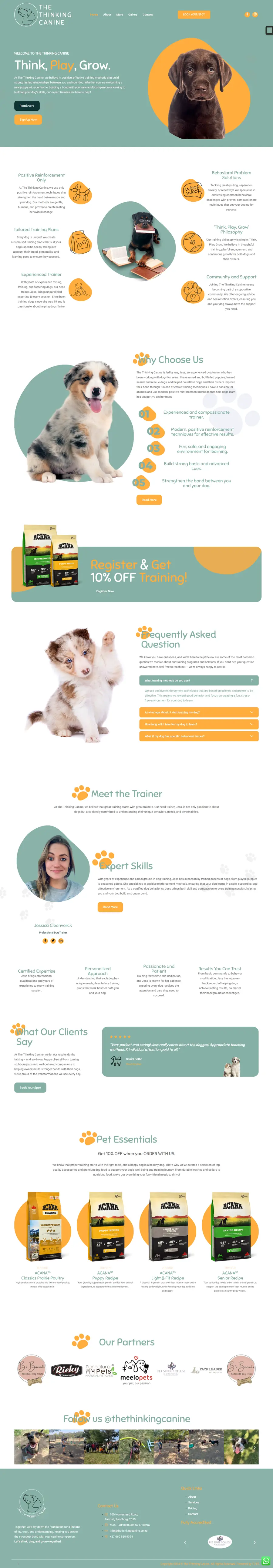 Full page design of the The Thinking Canine website built by FUTR Agency