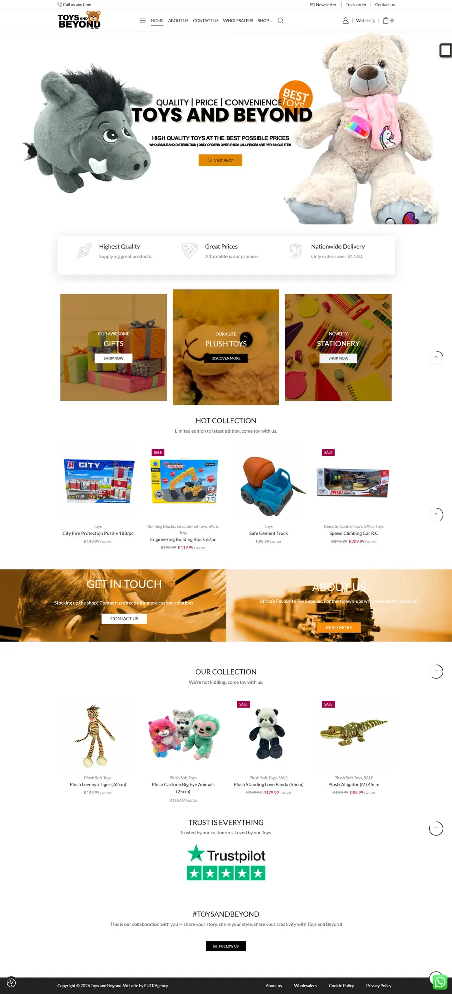 Full page design of the Toys & Beyond website built by FUTR Agency
