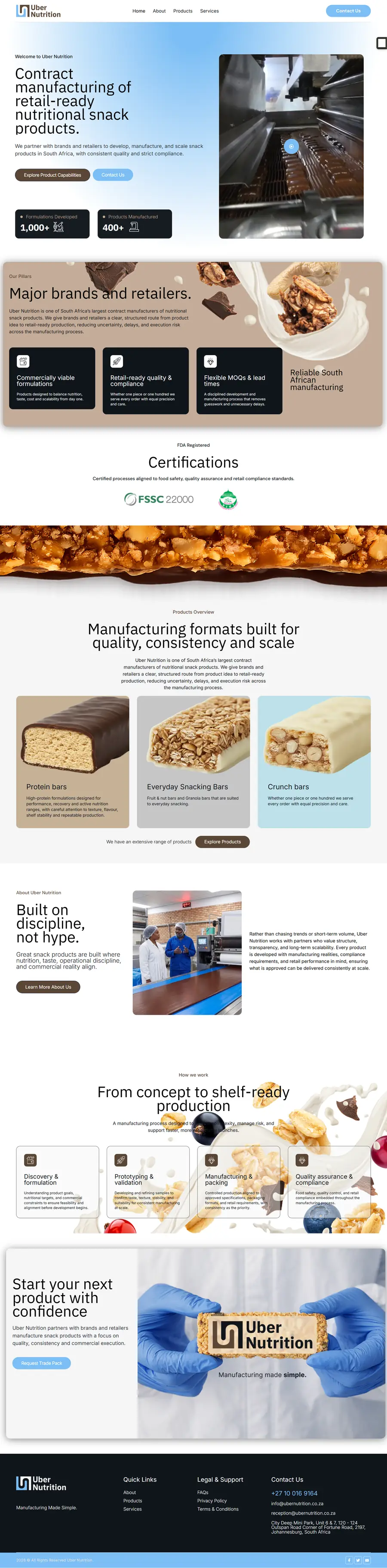 Full page design of the Uber Nutrition website built by FUTR Agency