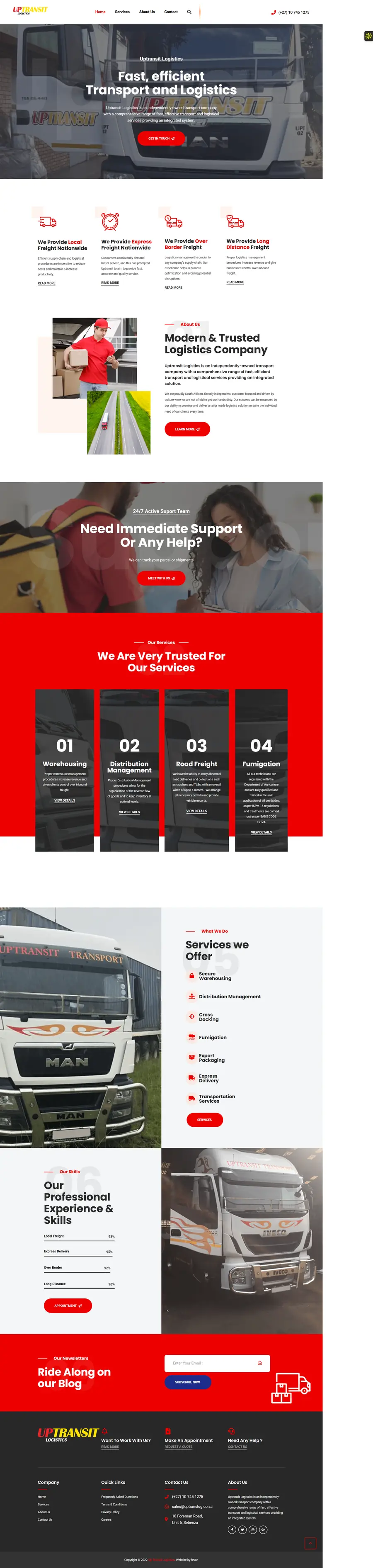 Full page design of the Uptrans Logistics website built by FUTR Agency