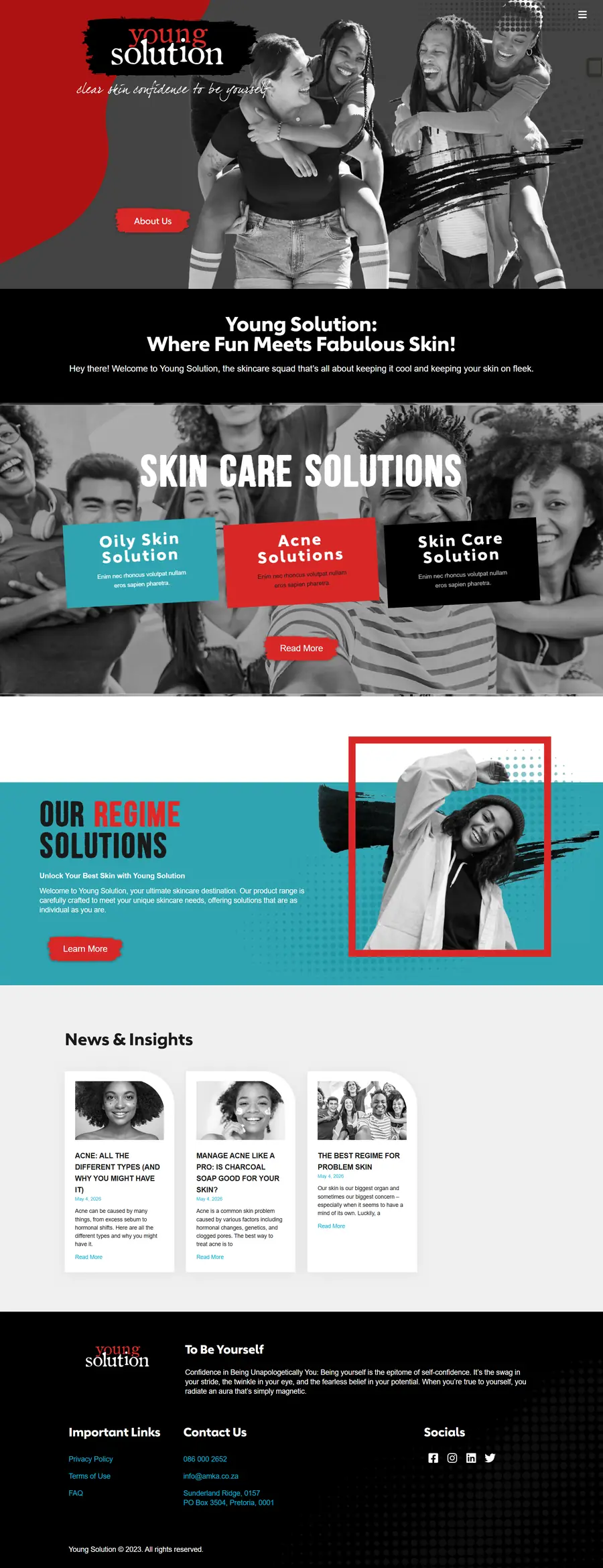 Full page design of the Young Solution website built by FUTR Agency